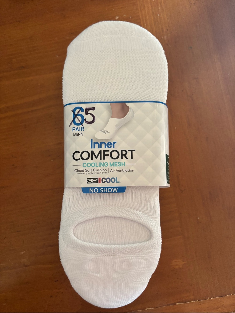Inner Comfort Cooling Mesh No-Show Socks — White (5 Pairs)